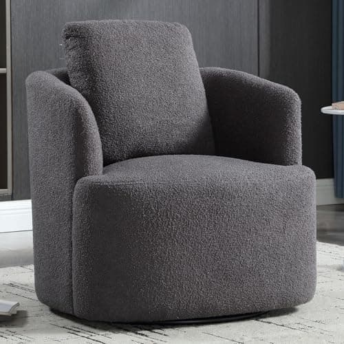 CANMOV Dark Grey Teddy Boucle Swivel Chair, 360 Degree Living Room & Bedroom Accent