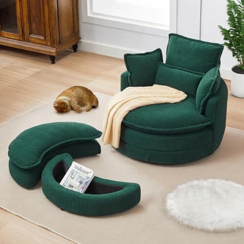 JEEOHEY 38"W Oversized Swivel Armchair with Half Moon Ottoman, Green