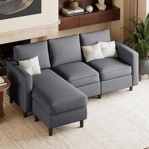 JAMFLY L-Shaped Couch for Living Room, Dark Grey Reversible Chaise