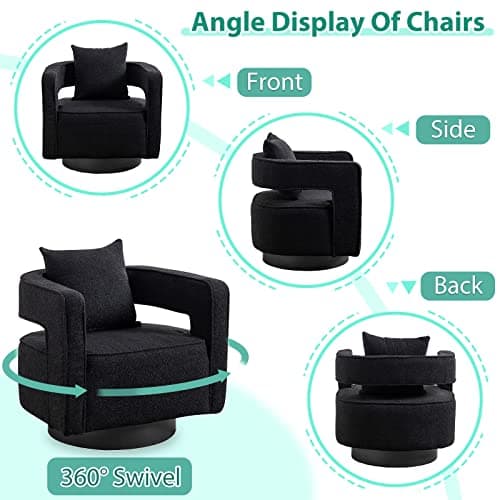 ODUWA Modern Round Boucle Swivel Chair Set of 2, Black Base, Living Room Nursery Comfortable