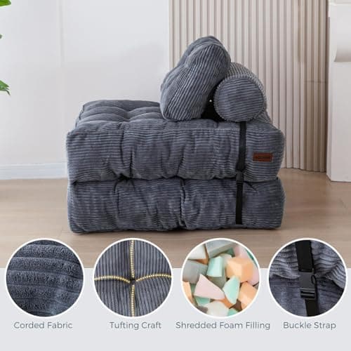 MAXYOYO Portable Fold Out Chair Bed, Dark Grey Singles