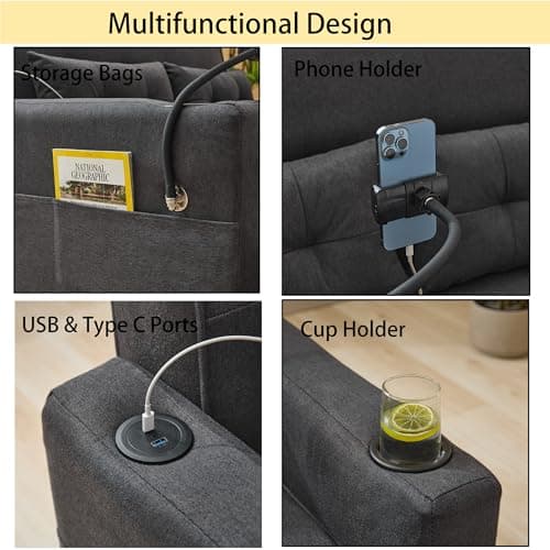 Livavege 3-in-1 Convertible Sleeper Sofa Chair, Linen Futon with Phone & Cup Holders