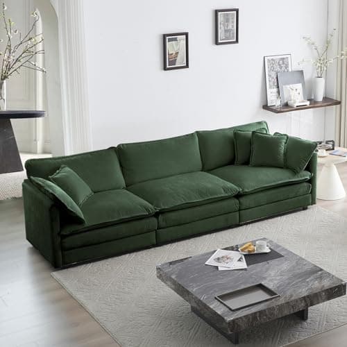 KIVENJAJA Green Oversized Chenille Loveseat Sofa, 4 Pillows, Modern Living Room Couch