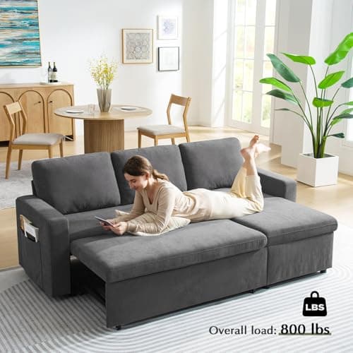 85'' Pull-Out Sleeper Sofa Bed with Detachable Chenille Cover - Ideal for Living Room, Office, or Apartment in Grey