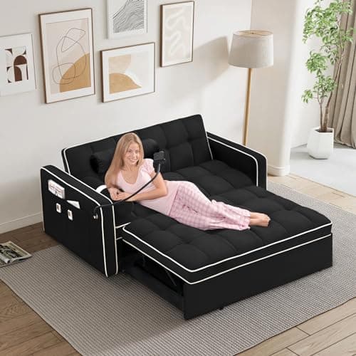 Convertible Sleeper Sofa with Adjustable Backrest & Phone Holder