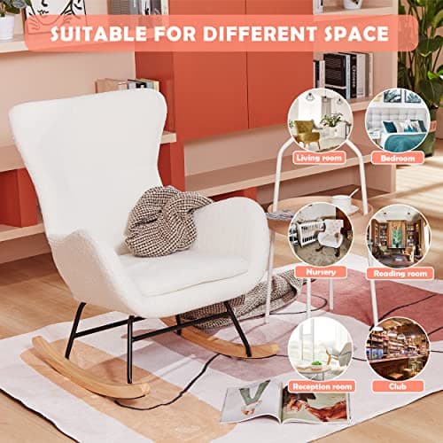 PrimeZone Comfortable Nursery Rocking Chair, Ivory White