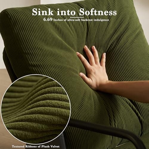 Green/Brown Corduroy Glider Rocking Chair with Adjustable Backrest & Footrest