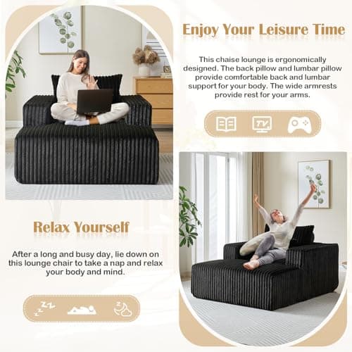 Oversized Chaise Lounge Chair for Indoor Living Room, Black
