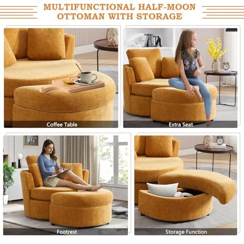 Yellow Swivel Chair with Storage Ottoman for Nursery, Living Room, Bedroom
