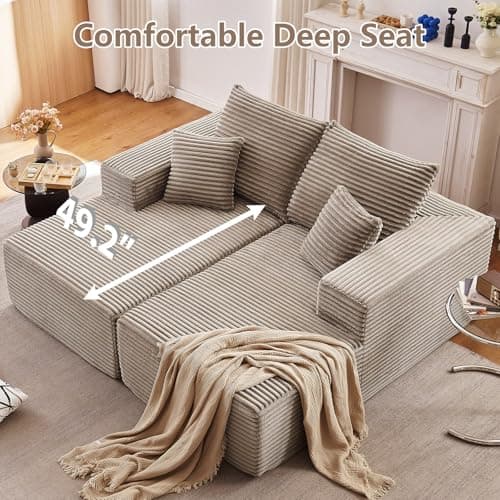 ODUWA Oversized Double Chaise Lounges, Plush Corduroy, Camel