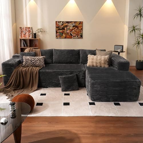 Ovios 104" Cloud Sectional with L-Shaped Chaise, Camel (Corduroy)