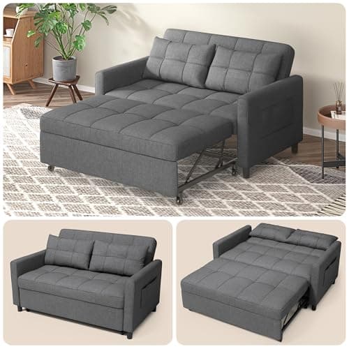 Gizoon 3-in-1 Convertible Futon Sofa Bed, Dark Grey