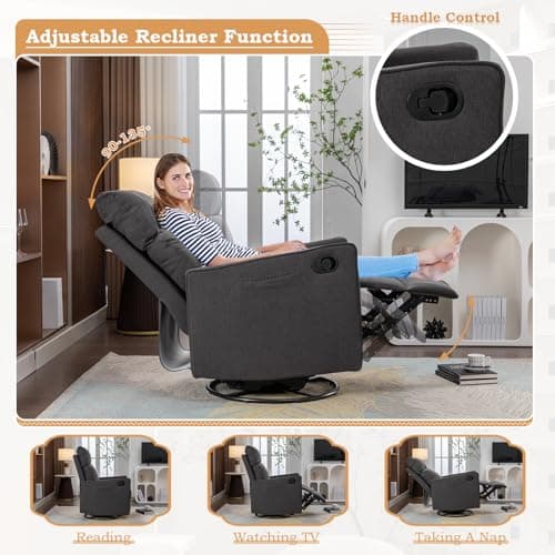 Swivel Rocker Recliner Chair for Living Room - Dark Grey