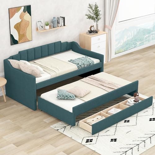 Meritline Beige Tufted Twin Daybed with Drawers & Storage