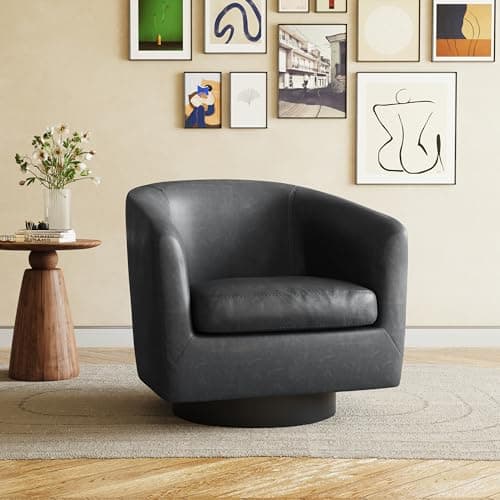 Modern Cream UIXE PU Leather Swivel Barrel Club Chair Set (2)