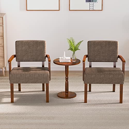 2-Piece Accent Chair Set with Table for Living Room, Bedroom, Reading Room, Waiting Room (Brown)