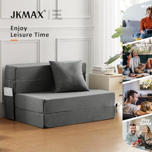 JKMAX Dark Grey Queen Size 4-in-1 Sleeper Chair Bed - Memory Foam Futon Couch