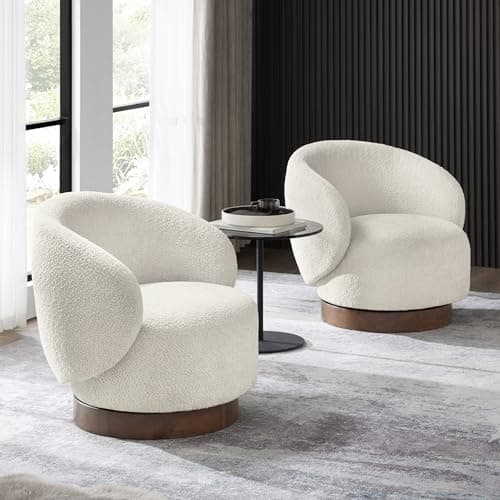 Cream Upholstered Swivel Armchair for Living Room & Bedroom
