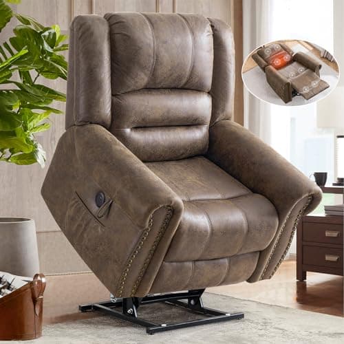 Dual Motor Power Lift Recliner Chair for Elderly with Heat and Massage, Large Infinite Position Electric Chairs for Seniors, Light Brown