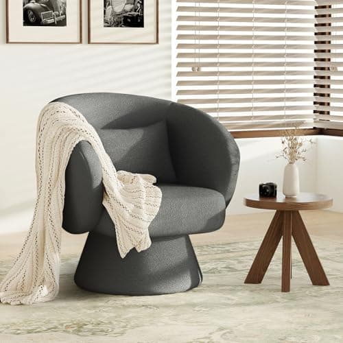 Darkgrey Swivel Barrel Chair with Lumbar Pillow for Living Room & Bedroom