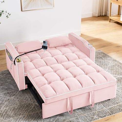 Eafurn Queen Size 3-in-1 Pull Out Sofa Bed with Storage Velvet Couch
