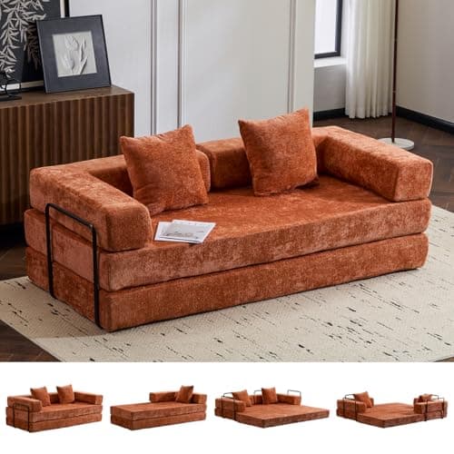 4-in-1 Convertible Folding Sleeper Sofa Bed, Dark Grey Corduroy Mattress Couch