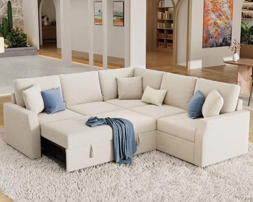 Jocisland 85" Oversized L-Shaped Sleeper Sofa with Storage, Grey Linen