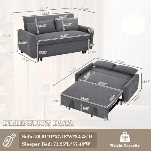 JEEOHEY 3 in 1 Convertible Sleeper Sofa Bed with USB&Type-C Port