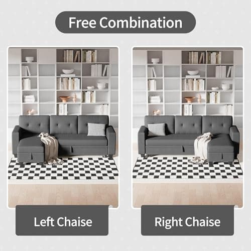 Furniwell L-Shaped Sleeper Sofa with Storage Lounge, Gray Linen (Living Room, Small Space)