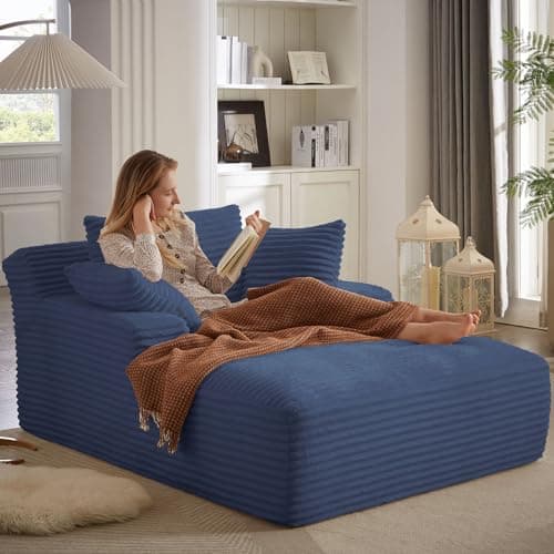 ODUWA Oversized Double Chaise Lounges, Plush Corduroy, Camel