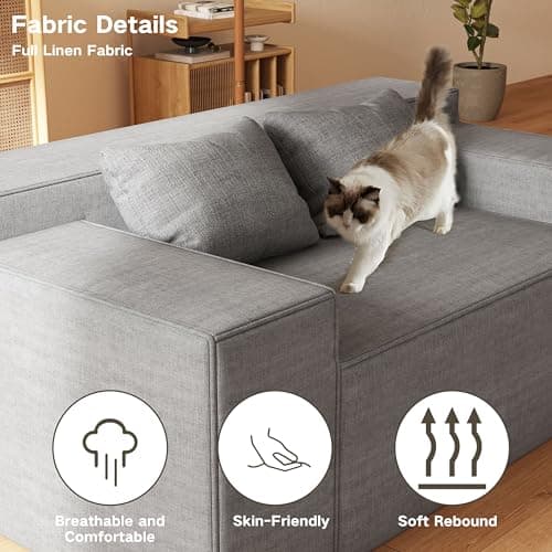 Modern Loveseat Sofa for Small Spaces, No Assembly Needed, Sleeper Sofa with Pillows, Cat-Scratch Resistant Linen - Grey