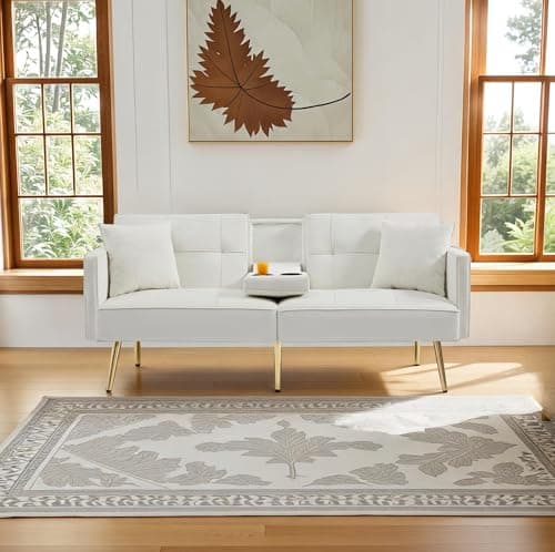 Beige Velvet Loveseat with Gold Legs, 55-inch Tufted Backrest Living Room Couch