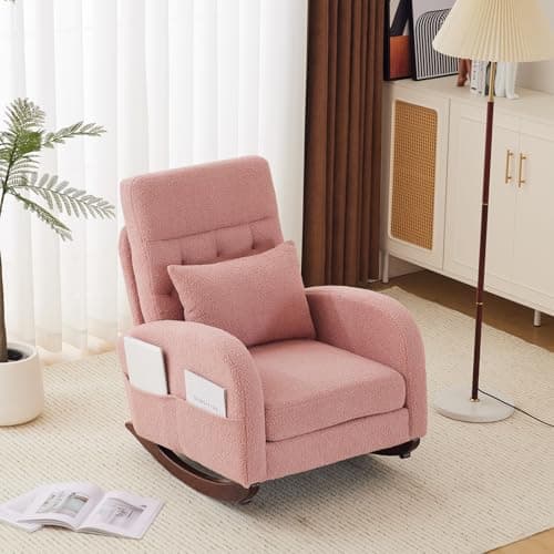 VINGLI Thick Headrest Mid-Century Modern Nursing Rocking Chair