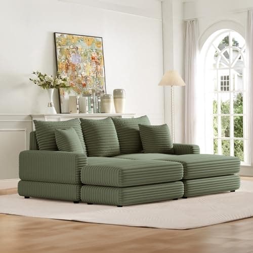 Oversized Chaise Lounge Chair Indoor with Ottoman, Corduroy Upholstered Comfy Sofa for Living Room, Bedroom, Office (Black)