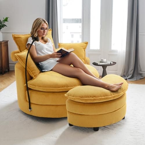 Modern Grey 360 Degree Swivel ARMChair with Phone Holder & Storage Ottoman