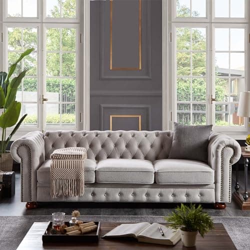 JEEOHEY 88" Oversize Chesterfield Sofa for Living Room and Bedroom, Beige