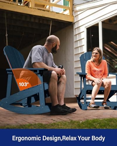 YEFU Outdoor Adirondack Rocking Chair in Navy Blue
