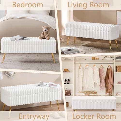 White Gold Leg Storage Bench with Seating & Bedside Organizer