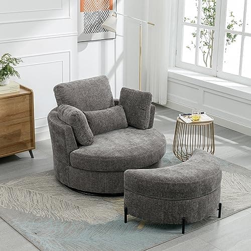 Oversized Swivel Accent Chair for Living Room Bedroom Hotel Office - Beige Boucle