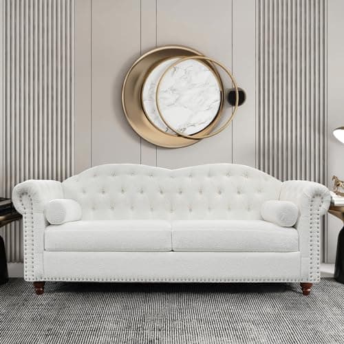Modern 3-Seater Sofa Couch for Small Spaces, Teddy White