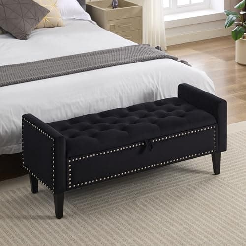 Dusty Blue Velvet Storage Bench with Bedside Ottoman Legs