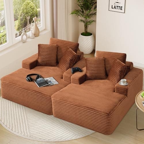 Oversized Green Faux Fur Chaise Lounge Chair with Thick Backrest & 3 Pillows