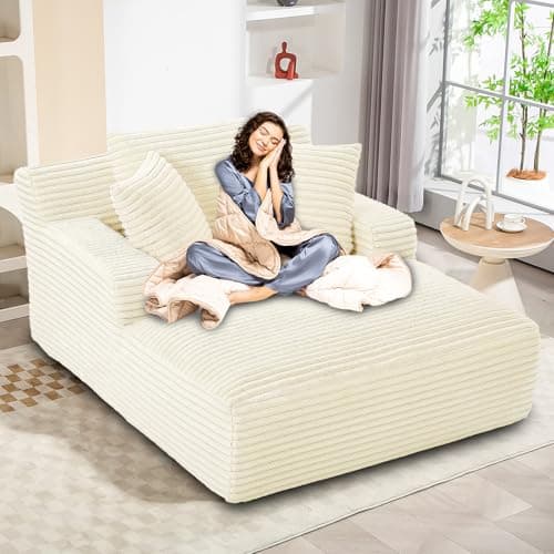 Comfy Oversized Chaise Lounge Chair for Indoor Use (Orange)