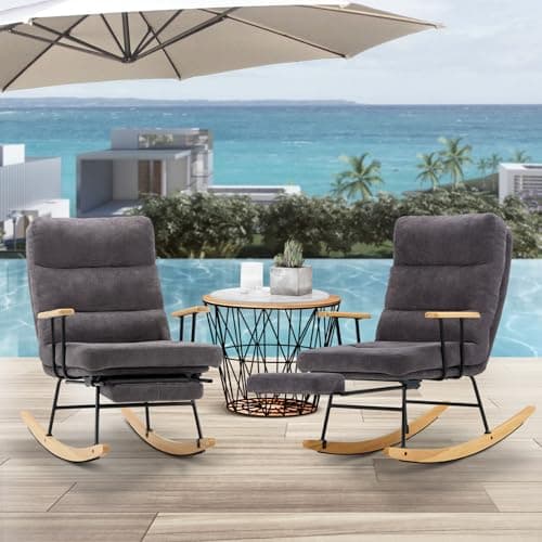 Retractable Footrest Rocking Chair, Teddy Upholstered, Beige, Modern Living Room Chair