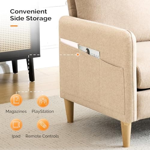 Vingli Light Brown Linen 47" Loveseat Sofa Mid Century ModernDecor