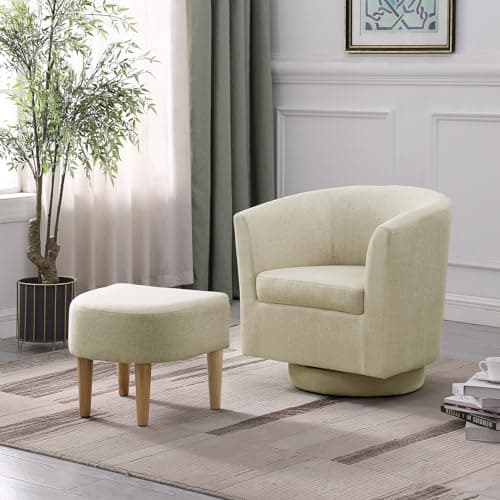 Beige Swivel Accent Chair with Ottoman for Comfortable Living & Reading Rooms