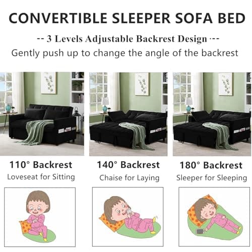 Convertible Sleeper Sofa Bed - No.1-Black