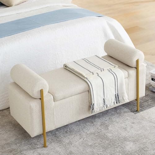 JEEOHEY Storage Bench for Bedroom, Modern Ottoman with Metal Legs and Storage in White
