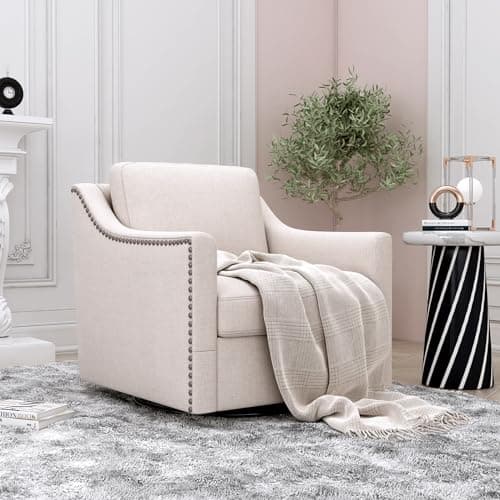 Set of 2 Swivel Barrel Chairs with Nailhead Trim for Nursery, Living Room, Bedroom, Office