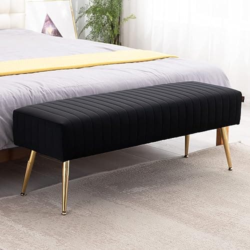 44 inch black bedroom ottoman bench with gold legs